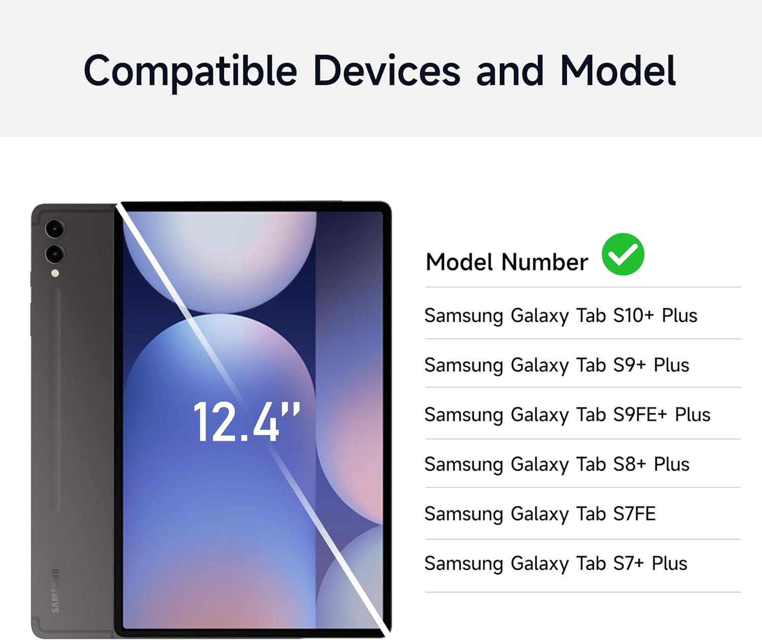 Keyboard Case for 12.4-inch Samsung Galaxy Tab S10+ Plus/S9+ Plus/S9 FE+ Plus/S8+ Plus/S7FE/S7+ Plus, 7 Colour Backlit, Multi-Touch Trackpad, Floating Magnetic Design, Battery Display, White