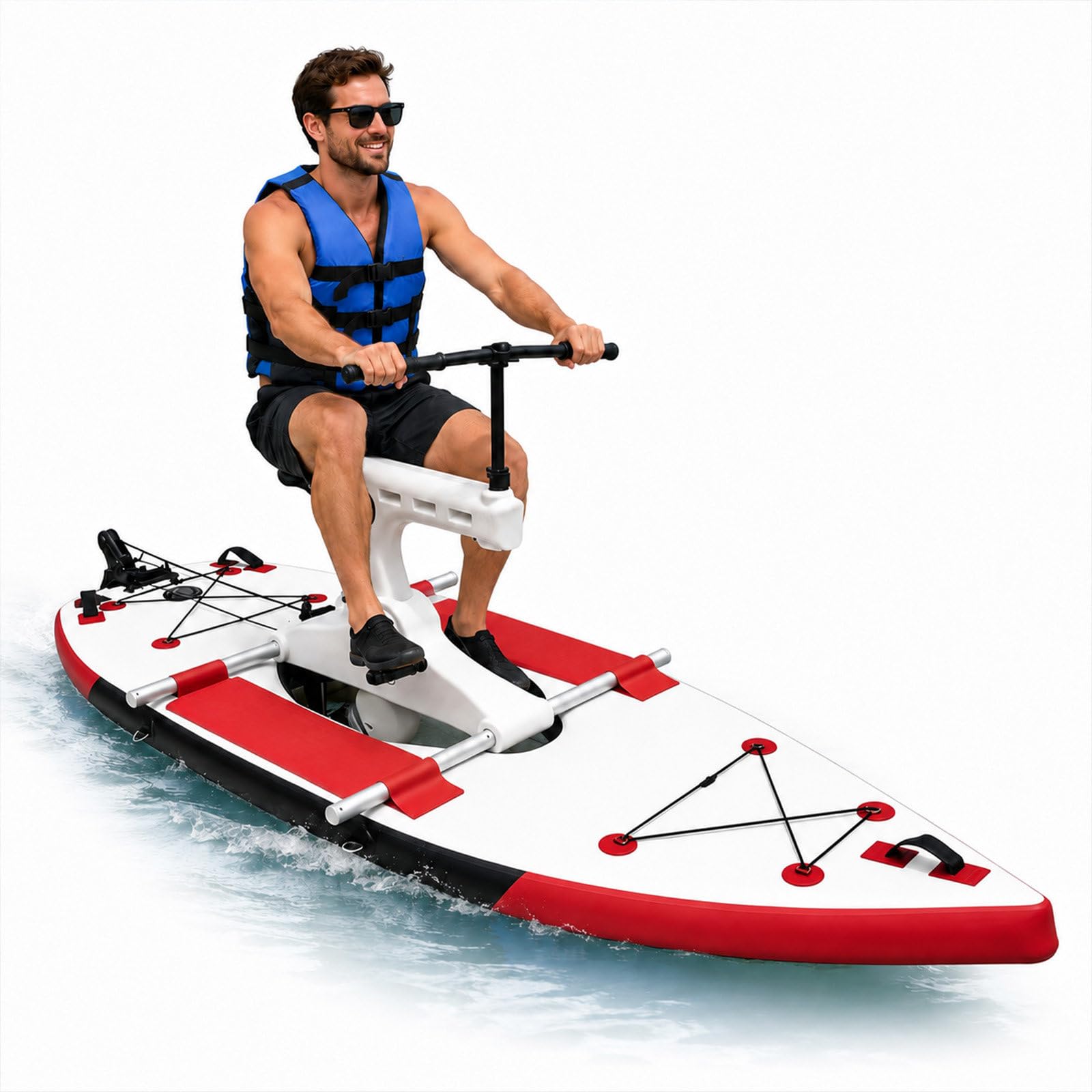 QJJML Single Rider Inflatable Water Bike - Pedal Powered Watercraft With Air Pump,7km/H Speed, Inflatable Pedal Water Bike For Lakes Rivers Beach And Water Park Rental Red