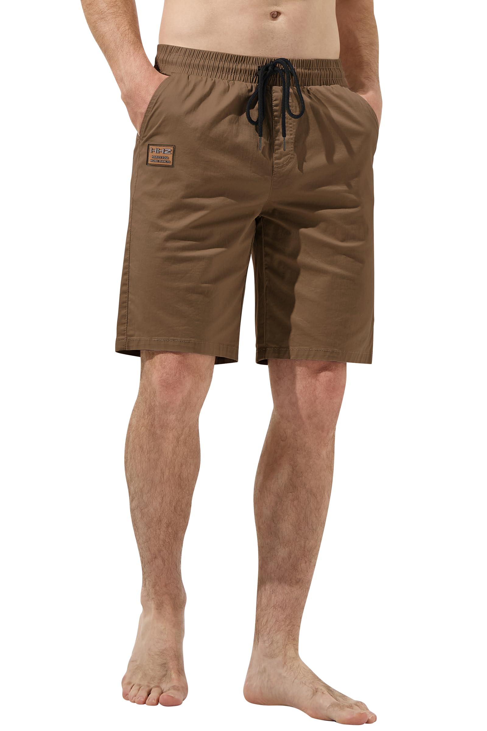 HHZ Men's Stretch Cotton Casual Dress Shorts Twill Stretch Summer Beach Chino Drawstring Work Shorts