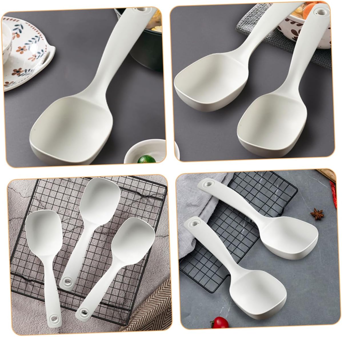 4pcs Soup Ladle PP White Serving Spoon for Gravy and Soup