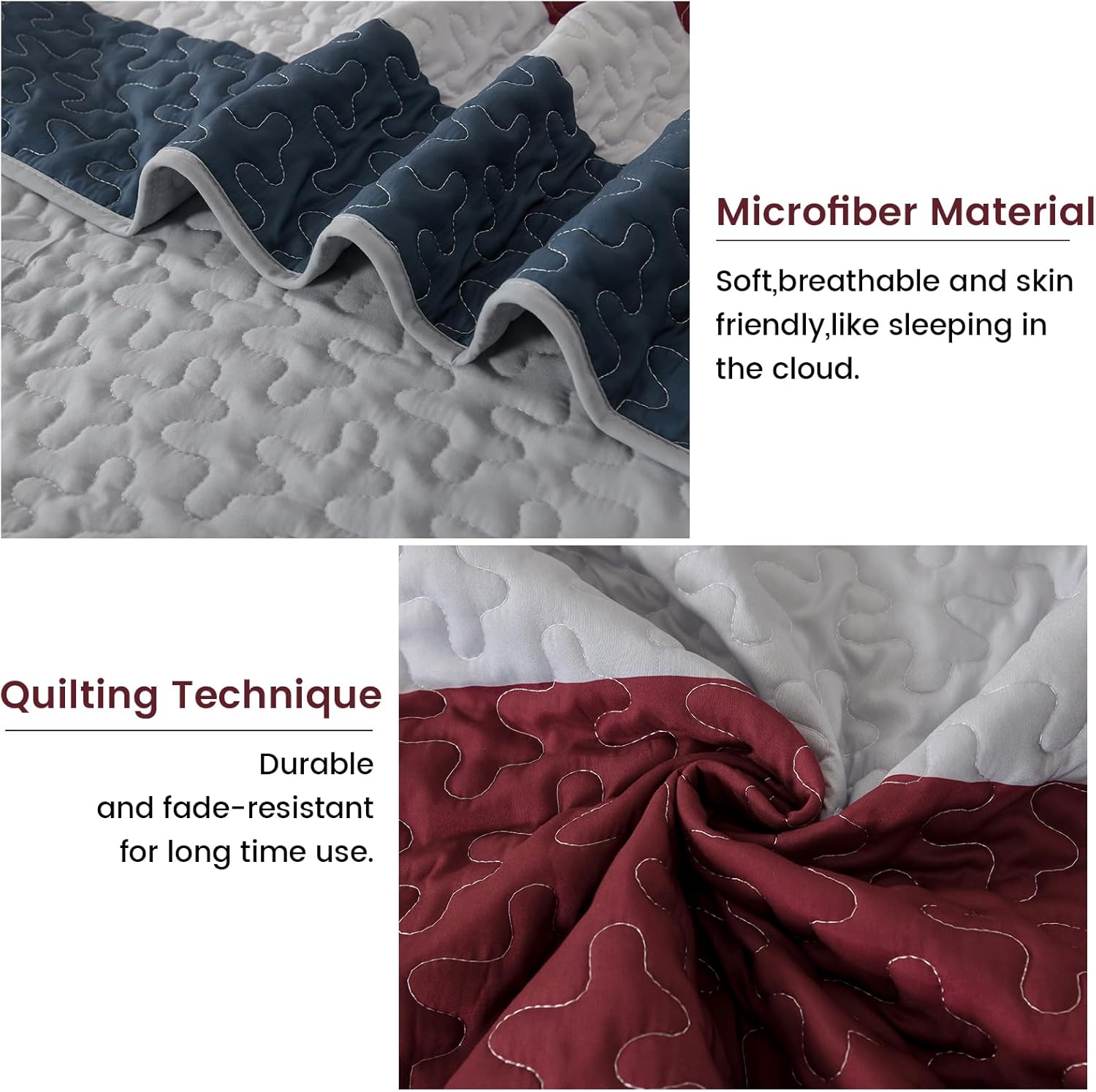 Dinjoy Boho Quilt King Size,Red Striped Bedding Sets Patchwork Bedspread, 3 Pieces Lightweight Micofiber Coverlet Sets with 2 Pillowshams for All Season (104"x90")