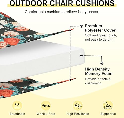 Miniatura 2 de downluxe Juego de 4 cojines para sillas de exterior para muebles de patio, cojines impermeables para sillas de patio con lazos, cojín de espuma