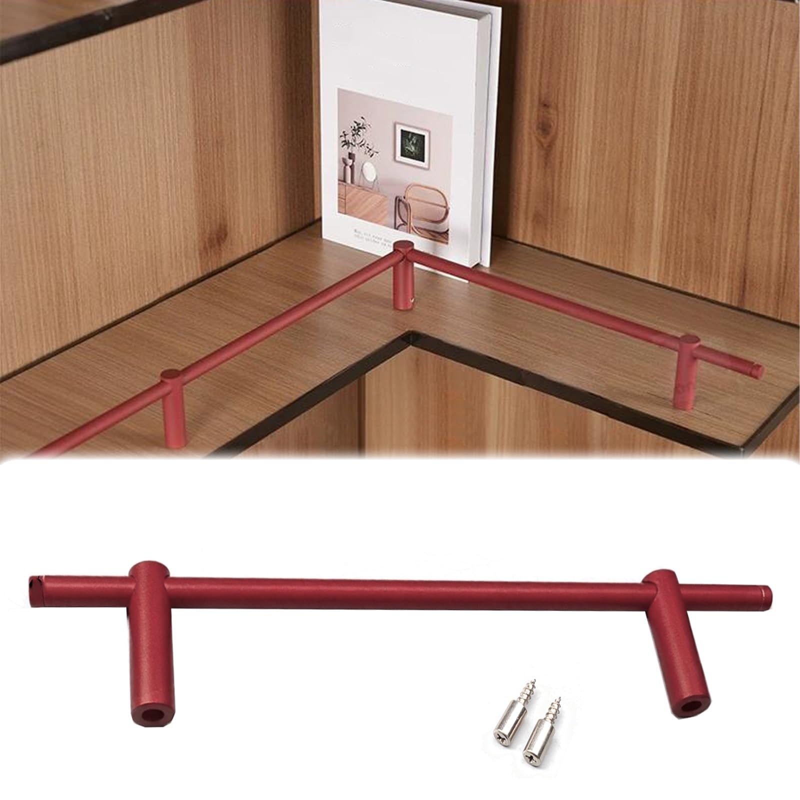 Errulan Red Metal Shelf Guard Rail Decorative, Anti-Fall Gallery Rails Shelf Mounting Hardware, Modern Shelfs Rail Fence Set, Prevents Items From Falling(,66Cm/26In)