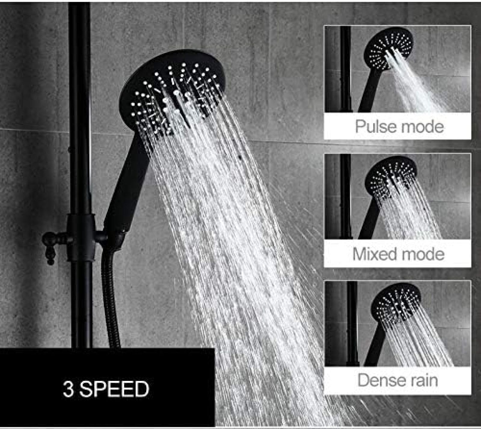 Set Doccia a Pioggia per Bagno, Sistema Doccia Nero a Parete, Miscelatore Caldo/Freddo, Rubinetto per Vasca, Set in Acciaio Inox con doccetta per Bidet, rubinetti per la casa