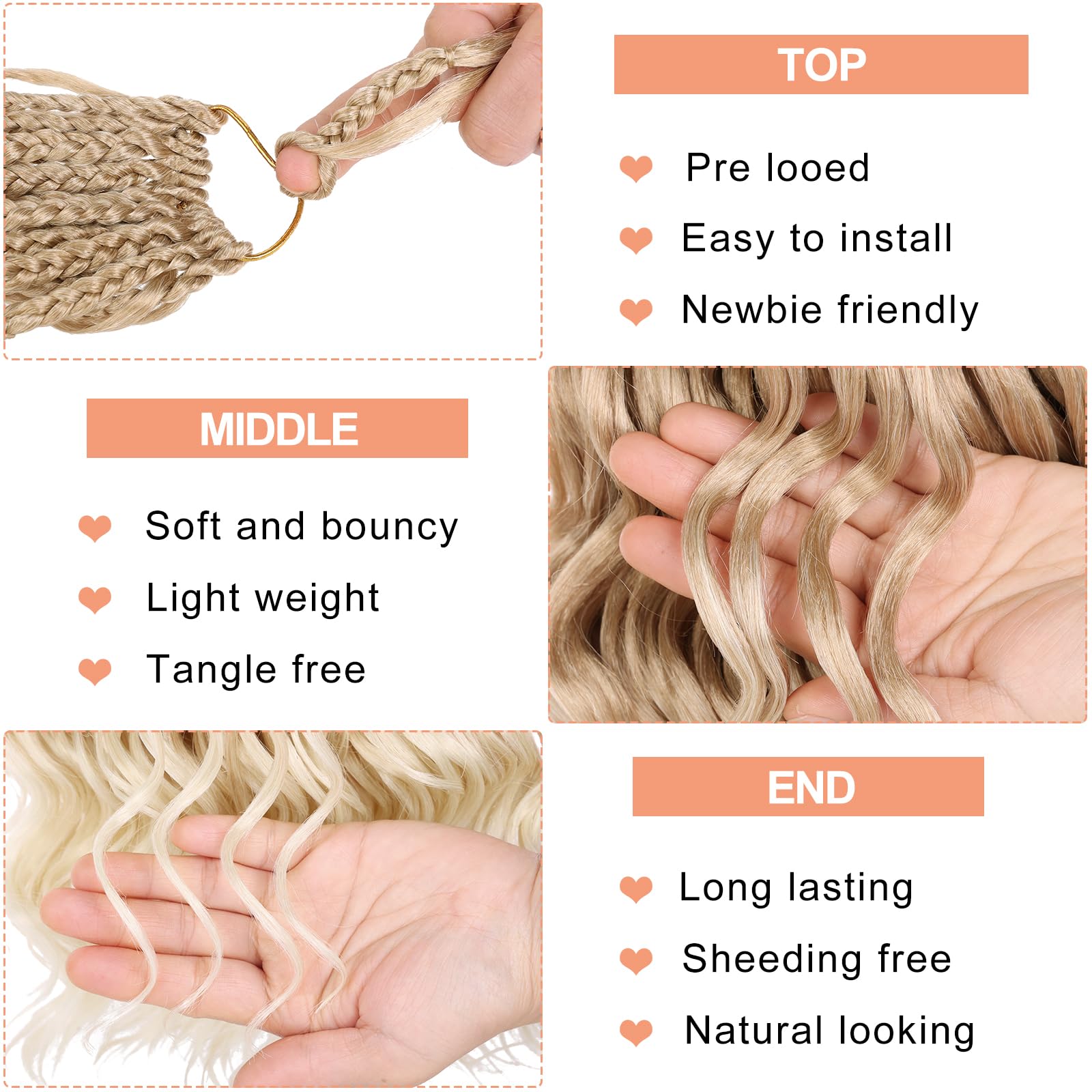 Mscat 14 Inch Pre Looped Ocean Wave Crochet Hair 8 Packs Boho Ocean Braids Pre Twisted Synthetic Deep Wavy Crochet Hair for Women T27613# - Image 3