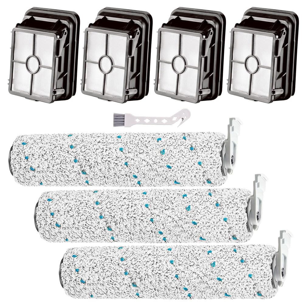 Replacements Parts for Bissell CrossWave Cordless Max 2554 2590 2593 2596 Series Vacuum,3 Pack 2787 Brush Roll 4 Pack 1866 Vacuum Filters