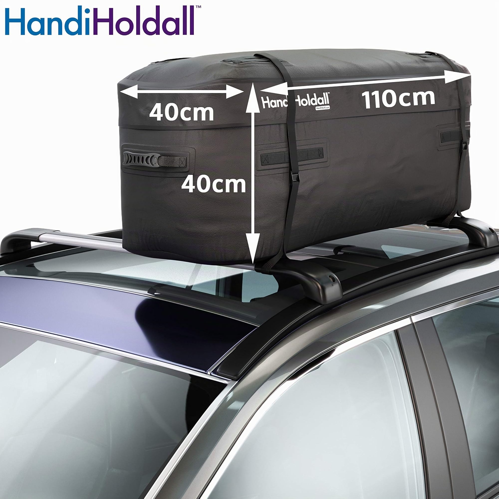 HandiWorld – wasserdichte Dachtasche/Dachbox (schwarz), 175 Liter – große Cargotasche – Stabiler Faltbarer Boden, HHOLDALLWP175, Black, 175 litres