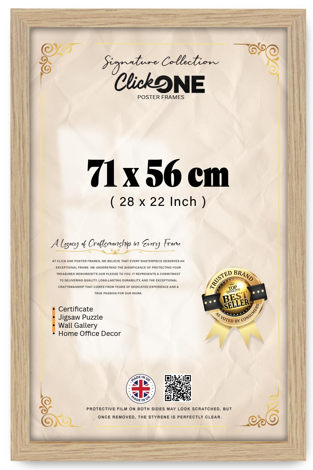 Click One Classic White Engineered Wood Finish Poster Picture Frame 71 X 56 CM For Posters 28 X 22 Inch Wall Decor Oak Moulding Profile With Mount Board Hanging Hardware Included Gallery Ready