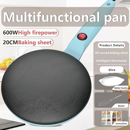 Miniatura 2 de Máquina para hacer crepas, plancha eléctrica para panqueques, placa de cocción antiadherente  Herramienta de calor instantáneo de 7.8 pulgadas,