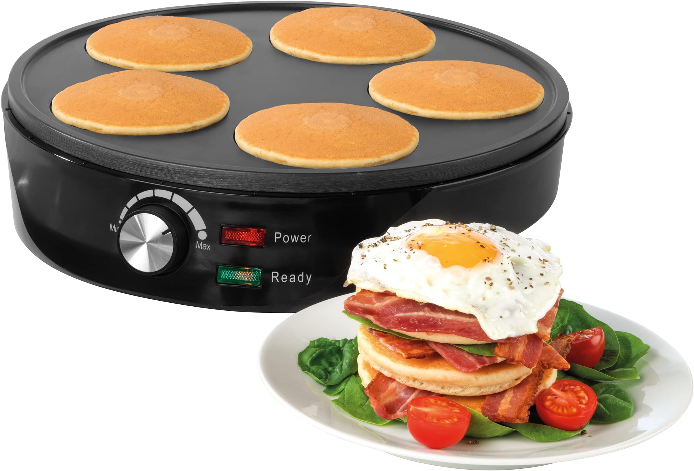 Giles & Posner EK4629 Flip & Stack Pancake Maker, Non-Stick Hot Plate, Tabletop Crepe Maker, Electric Pancake Machine, Easy to Clean, Adjustable Temperature, Approx 5-8 Minute Preheat Time, 1000W