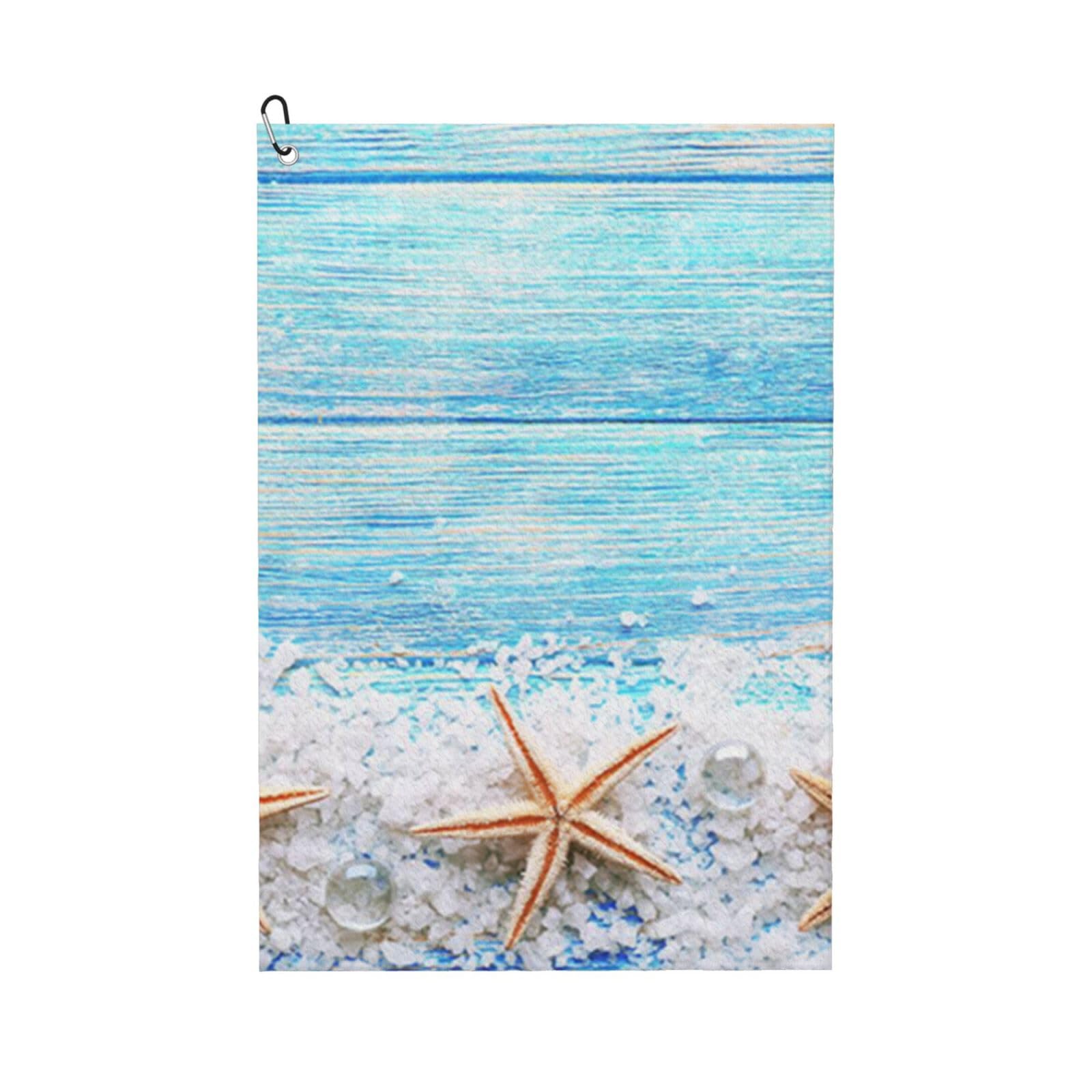 Hnnkloy Sea Stars On Sea Salt, 16x24 in Portable Waffle Golf Towels with Carabiner Clip for Golf Bag