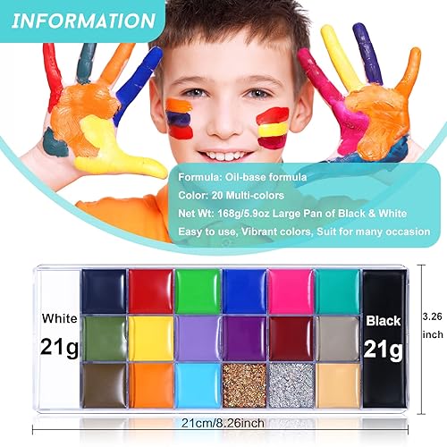 Miniatura 5 de UCANBE 20 Colors Body Face Paint Palette for Adults Kids - Large Pan Black White Non Toxic Oil Art Camouflage Halloween Cosplay SFX Makeup Painting