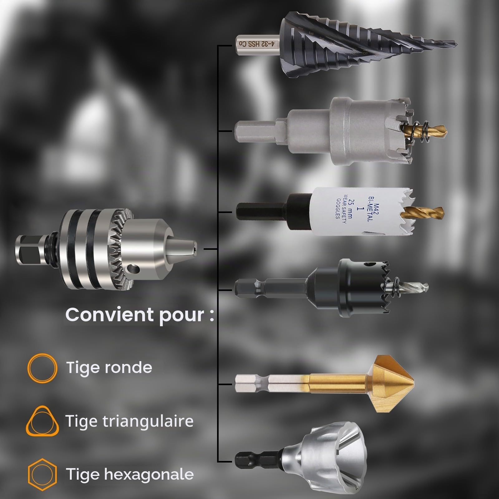 Mandrin à couronne dentée 3-16 mm, mandrin B16 avec clé de mandrin, adaptateur de mandrin avec tige Weldon de 19 mm, accessoires de tour pour perçage