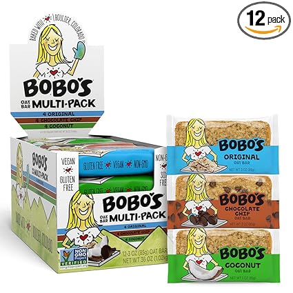 Bobo's Oat Bars, Variety Pack, 3 oz Bar (12 Pack), Gluten Free Whole Grain Snack and Breakfast Bar