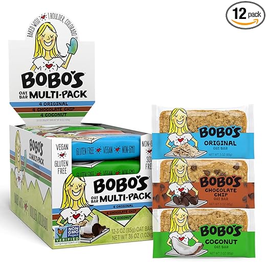 Bobo's Oat Bars, Variety Pack, 3 oz Bar (12 Pack), Gluten Free Whole Grain Snack and Breakfast Bar