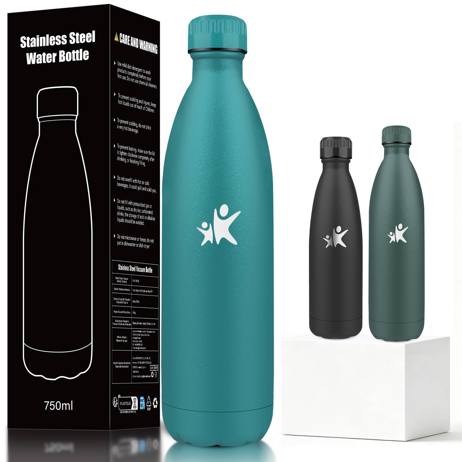 Mujigaga Insulated Water Bottle, 750ml Water Bottle, BPA Free, Stainless Steel Water Bottles, No Leakage, Thermal Bottles, Keeps Hot for 12 Hours/Cold 24 Hours, School, Travel, Sports, Gym