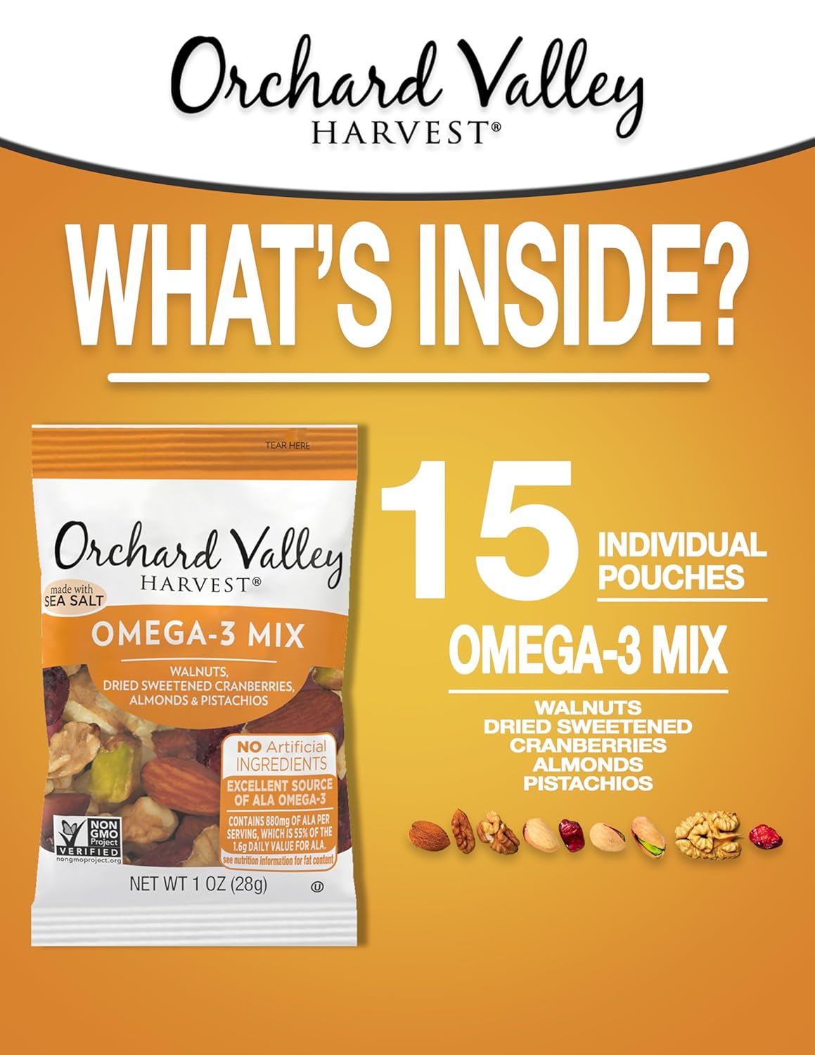Orchard Valley Harvest Antioxidant Mix, 1 Ounce Bags (Pack of 15) + Orchard Valley Harvest Omega-3 Mix, 1 Ounce Bags (Pack of 15)