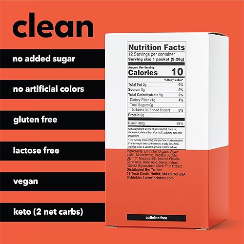 Miniatura 2 de Tru Polvo intestinal, prebióticos y probióticos para la salud digestiva, mezcla de bebida intestinal con sabor a melocotón con vitamina B3,