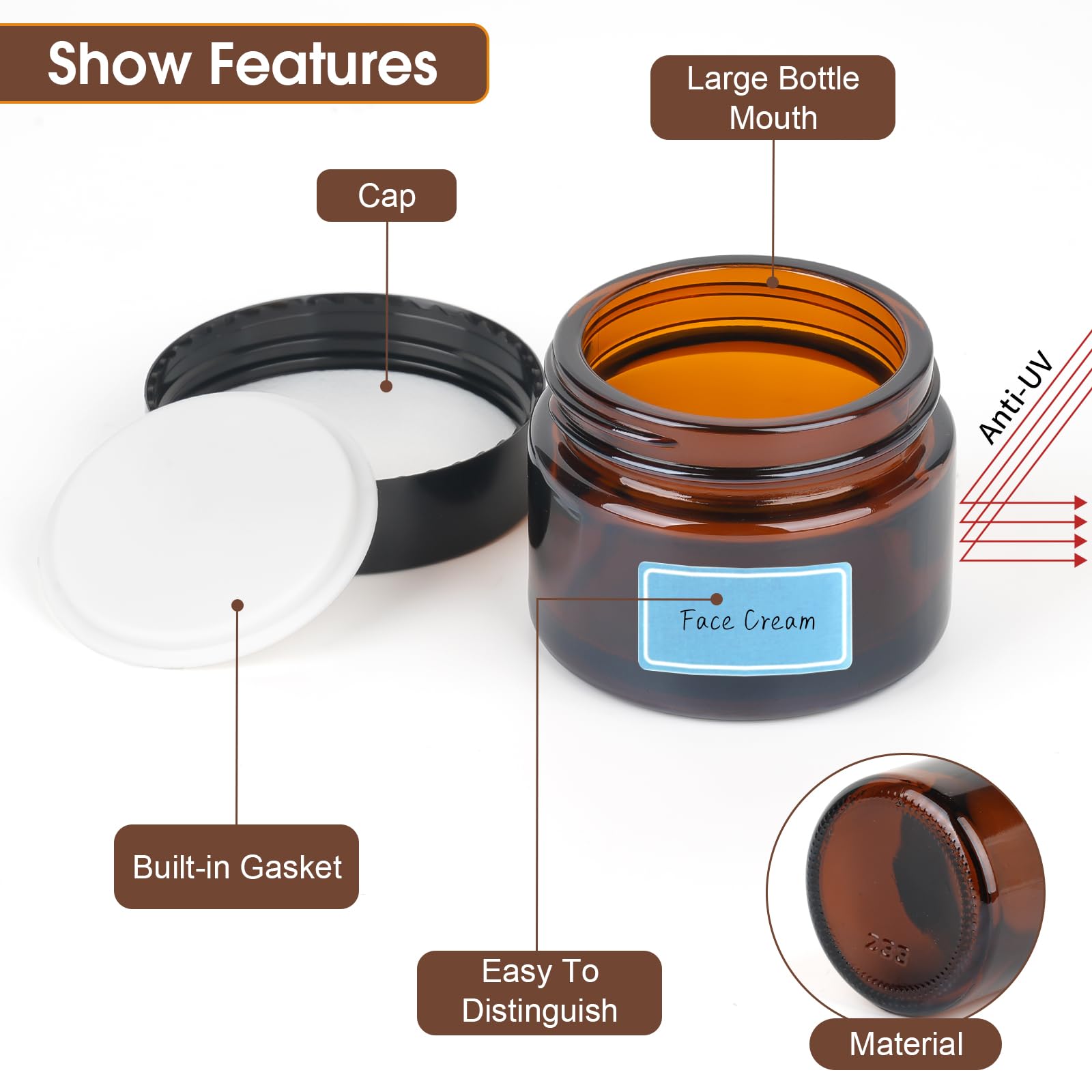 50ml Amber Glass Jars - Image 3