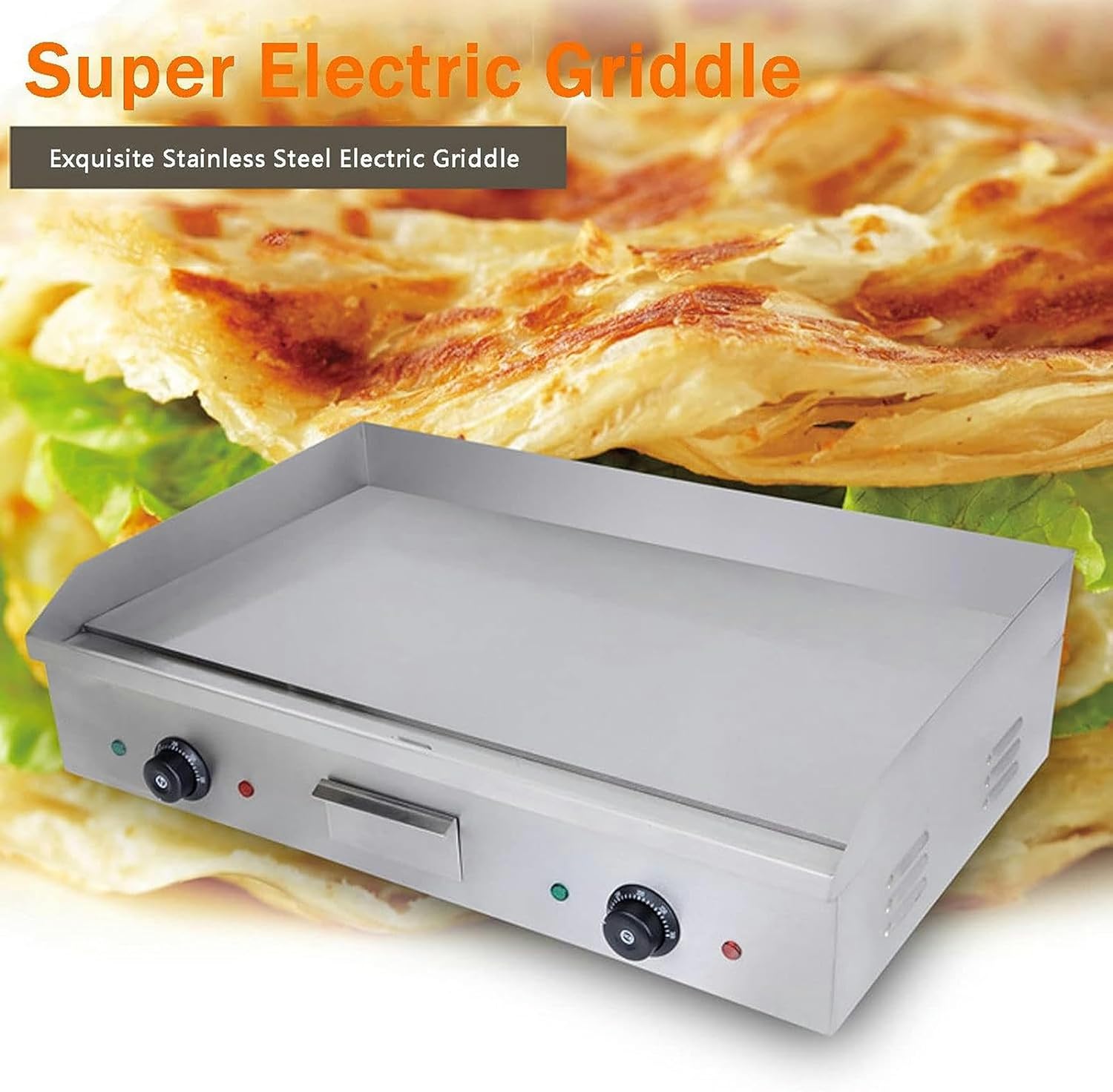 4400W Commercial Electric Countertop Griddle Grill 73x40 cm Stainless Steel Flat Griddle Hotplate BBQ Kitchen Grill Adjustable Temp Control Restaurant Grill Oil Drawer for Kitchen Business