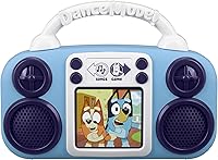 eKids Bluey Mini Music Player for Toddlers - Built-in Songs, Musical Statues Game, Light-Up Graphics, Bluey Toys Kids 3+