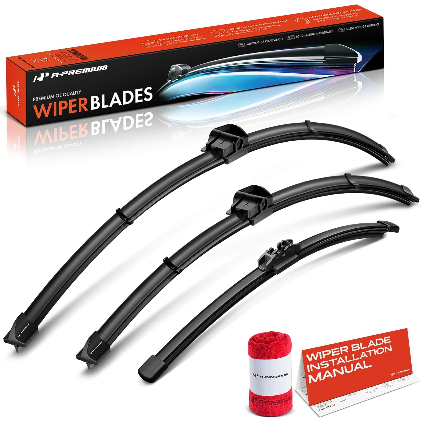 APWB466 Windshield Wiper Blades Compatible with BMW E83/F25 Series X3 2011-2017 - Front Rear Wipers Blade Set for 26"/20"/13", SL/FR_DH Arm Connector, with Wear Indicator & Towel (Pack of 3)