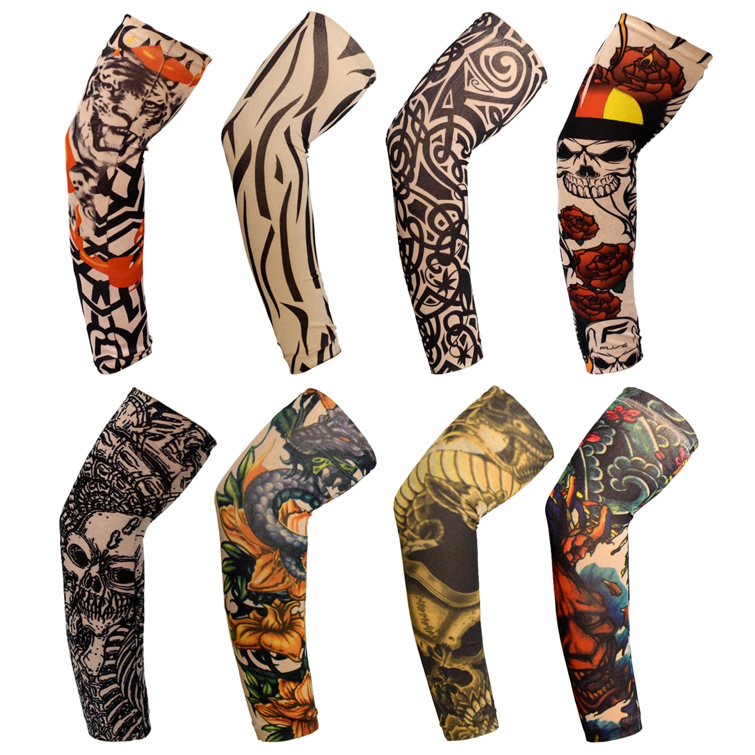 Reayou Tattoo Sleeves, 8 Pcs Fake Tattoos Sleeves to Cover Arms Stretchy Nylon Arm Sleeves Sun...