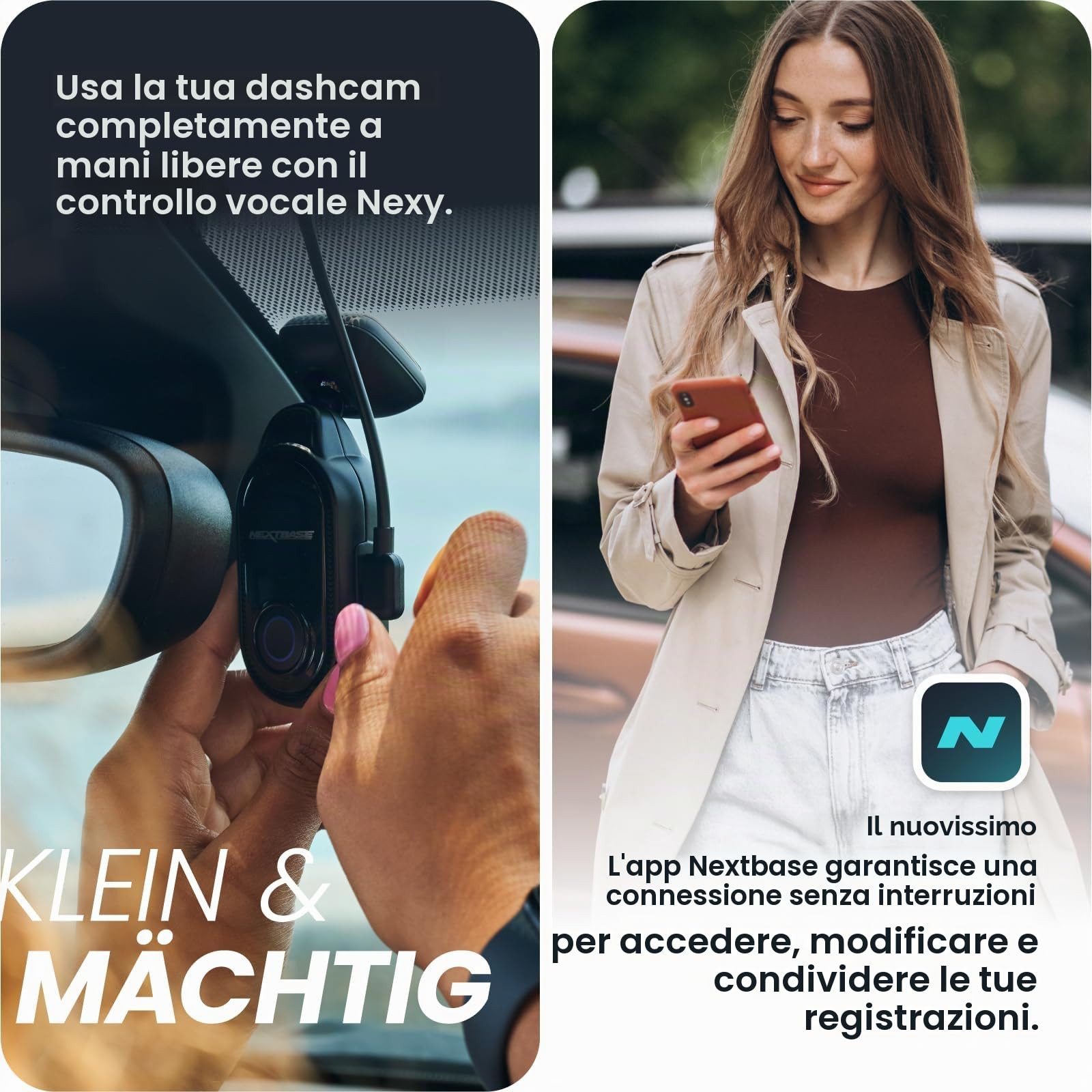 Nextbase® Piqo 2k Dash cam Auto Fronte Retro | Modalità di Parcheggio 24/7 | Dashcam Auto 2k 1440p 30fps | Night Vison Pro Telecamera | Camera con Angolo di Visione di 140° | MicroSD da 32 GB
