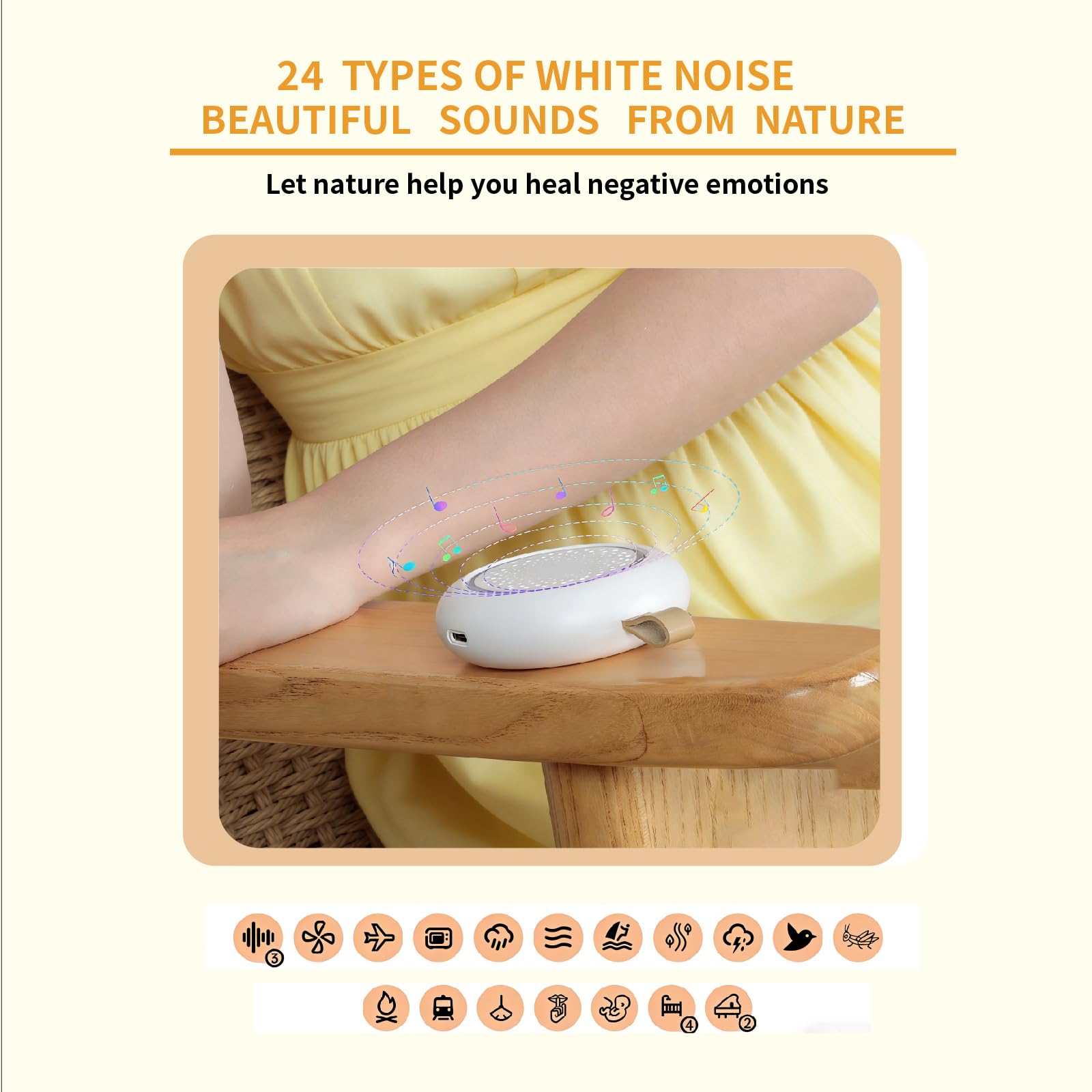 Mini White Noise Machine für Schlaf, 24 beruhigende Geräusche, tragbare Einschlafhilfe mit Nachtlicht, 18H Spielzeit, USB wiederaufladbar, Baby Erwachsene Reise Schlaf Sound Maschine