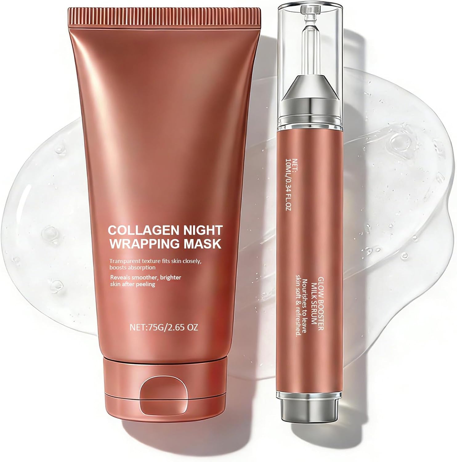 Collagen Korean Skincare Set: Night Wrapping Mask + Collagen Glow Booster Milk Serum – Hydrating Overnight Face Mask & Collagen Serum For Face, Anti-Aging & Firming Skin Care Gift Sets For Women