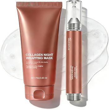 Collagen Korean Skincare Set Night Wrapping Mask + Collagen Glow Booster Milk Serum - Hydrating Overnight Face Mask & Collagen Serum For Face, Anti-Aging & Firming Skin Care Gift Sets For Women