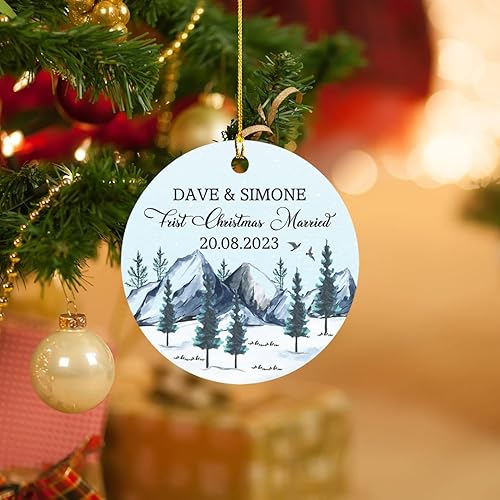 Miniatura 2 de Adorno de Navidad para parejas, adorno de casado de primera Navidad 2024, regalo personalizado para elegir el nombre y la fecha, adorno de Navidad