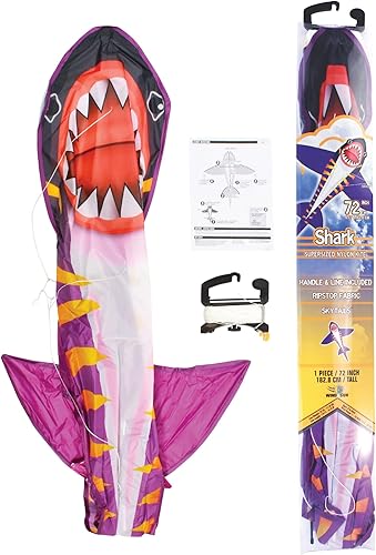 Miniatura 4 de WindNSun Cometa de figura de nailon Ripstop 2-D de tiburón tigre, 72 pulgadas de alto