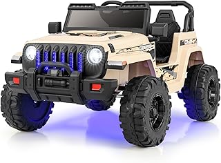 COSTWAY 12V Voiture Electrique Enfants avec Télécommande 2,4 G, Véhicule Electrique 2 Places avec Lumières & Musique, Démarrage Lent, Charge 35kg pour 2 Enfants de 3-8 Ans… (Jaune,112 x 72 x 67 cm)