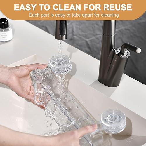 Miniatura 7 de Cesta de ducha con ventosa, organizador de ducha de succión montado en la pared, cesta transparente sin taladrar con 4 ganchos móviles, estante de