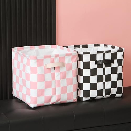 Miniatura 3 de Hinwo Paquete de 3 cubos organizadores cúbicos, cestas de almacenamiento de tela de lona con asas, contenedores de almacenamiento cuadrados de