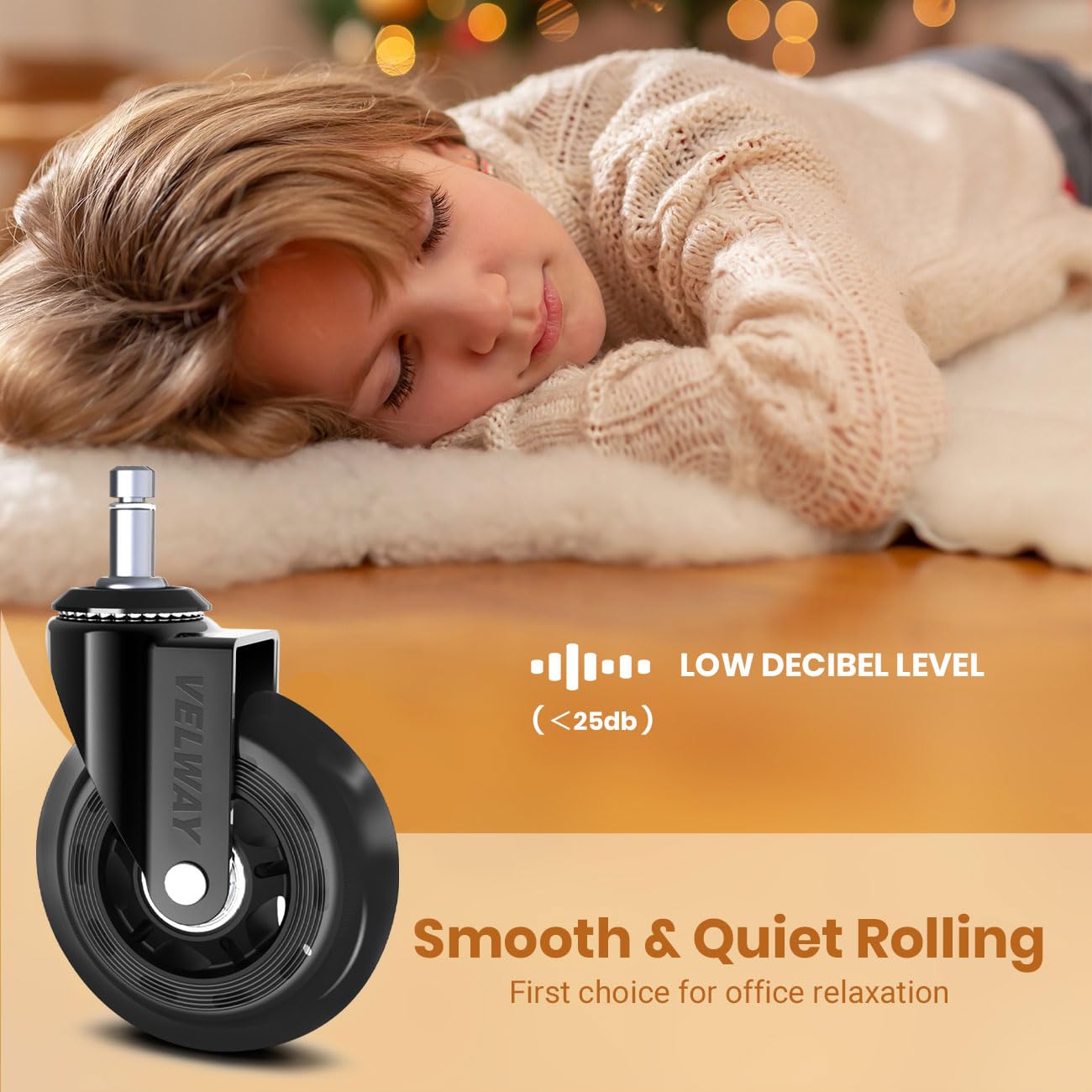 Velway 5 sztuk uniwersalnych kółek do krzeseł biurowych, 11 x 22 mm, kółka do krzeseł obrotowych, ciche, gumowe, kółka zapasowe, czarne