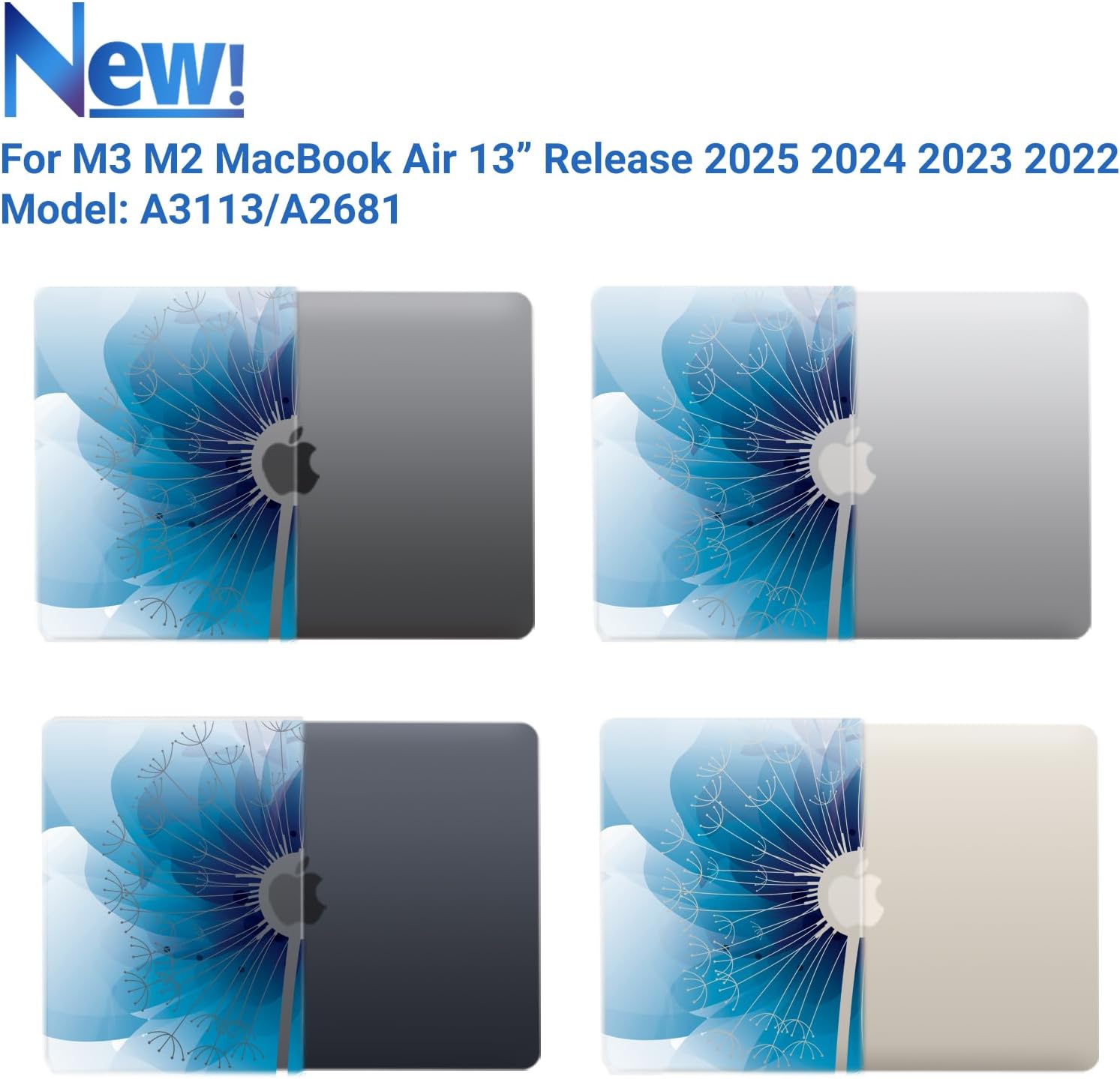 IBENZER Compatible with MacBook air 13 inch Case 2026 2025 2024 2023 2022 M4 A3240 M3 A3113 M2 A2681, HardShellCase w/KeyboardCover ScreenFilm Type-C for Mac air 13.6", Dandelion, KK-PGY+2TC - Image 4