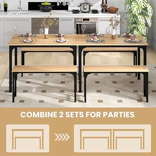 Miniatura 14 de LDAILY Moccha - Juego de mesa de comedor para 4, mesa de cocina con bancos, juego de comedor de madera de 43 pulgadas que ahorra espacio con marco