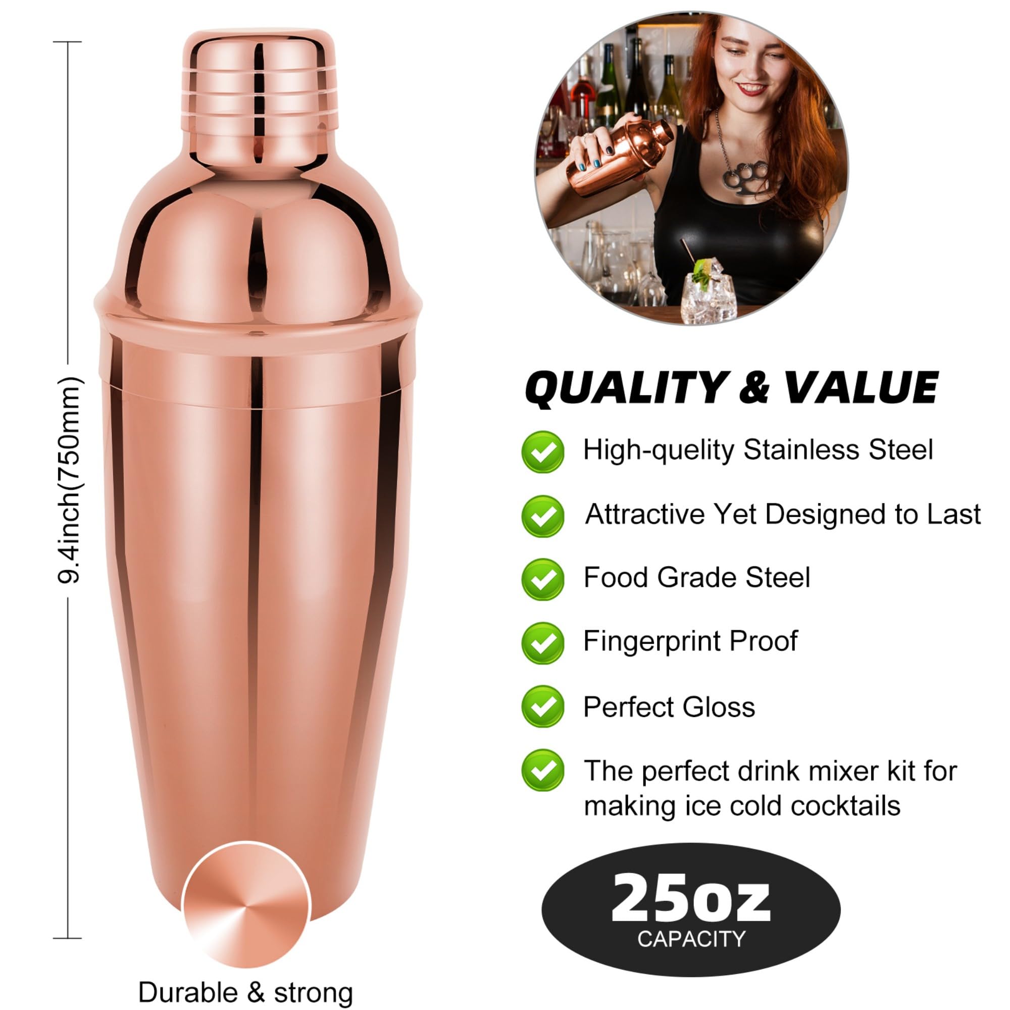 KinGrow Juego de coctelera de 23 Piezas con Soporte acrílico y folleto de Recetas de cócteles, Herramientas Profesionales de Bar para Mezclar Bebidas, hogar, Bar, Fiesta (Incluye 4 Piedras de Whisky)