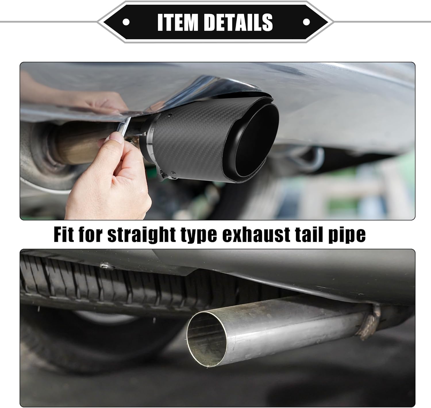 Car Exhaust Tip Tail Pipe, 2.4 Inch Inlet 3.7 Inch Outlet 6.3 Inch Length Universal for Exhaust Rear Muffler Tip Anti-Corrosion Stainless Steel Carbon Fiber Pattern Matte Black
