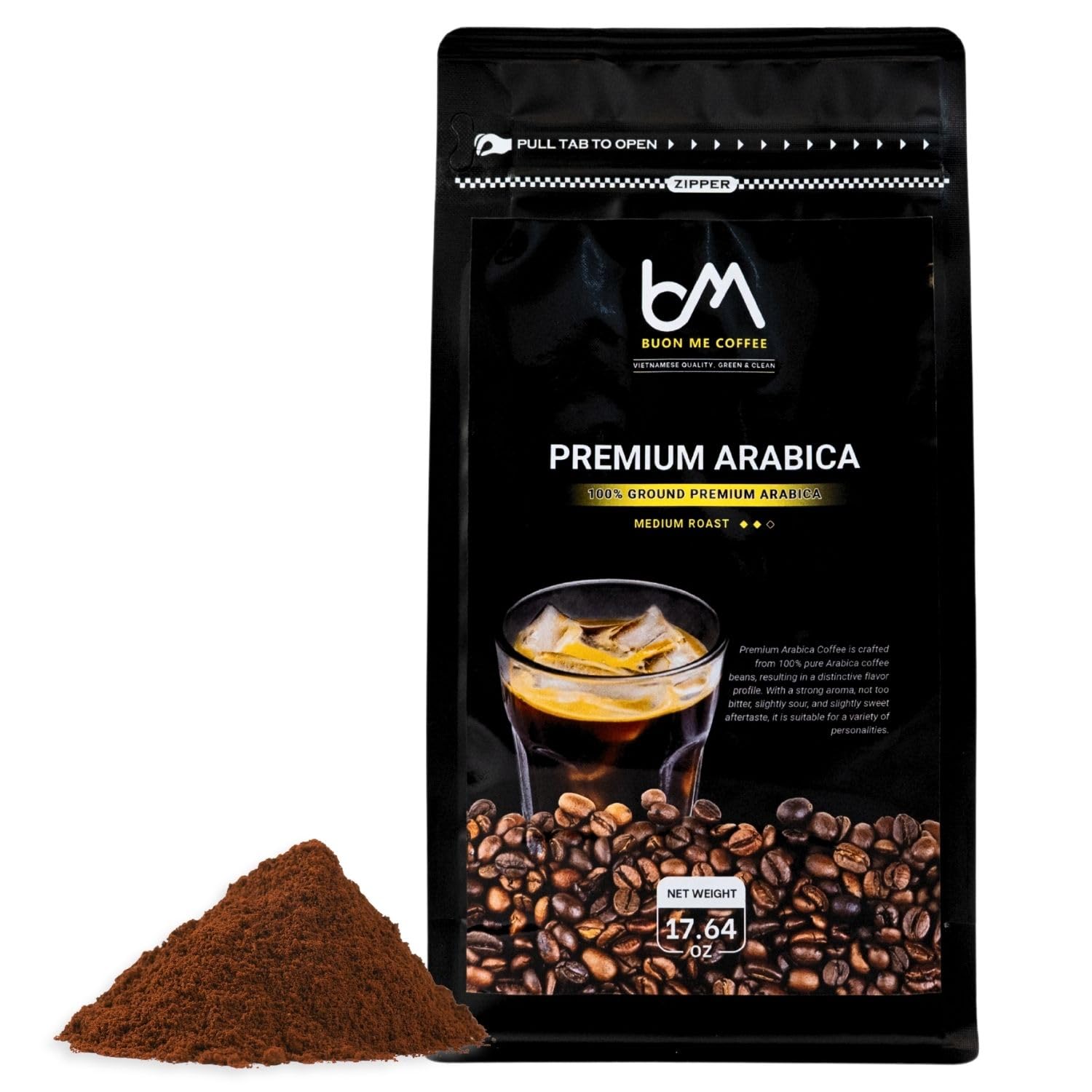 Buon Me Coffee Premium Arabica Ground Coffee Medium Roast, 100% Original Arabica Coffee Beans Medium Roast Vietnamese Coffee, Strong Flavor for Espresso 17.6oz Bag