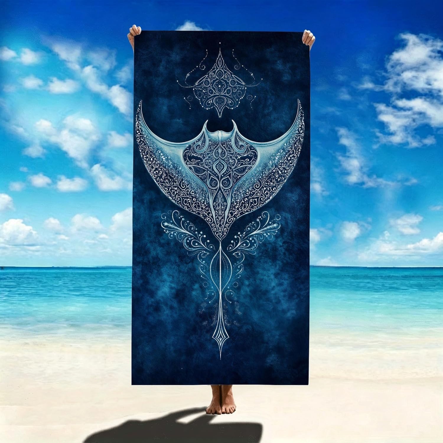 Serviette de Plage Raie Manta Drap de Plage OcéAn Serviette de Bain 200x200 cm, Séchage Rapide Anti Sable & Légère, pour Bord de Mer, Voyages, Sauna, Piscine