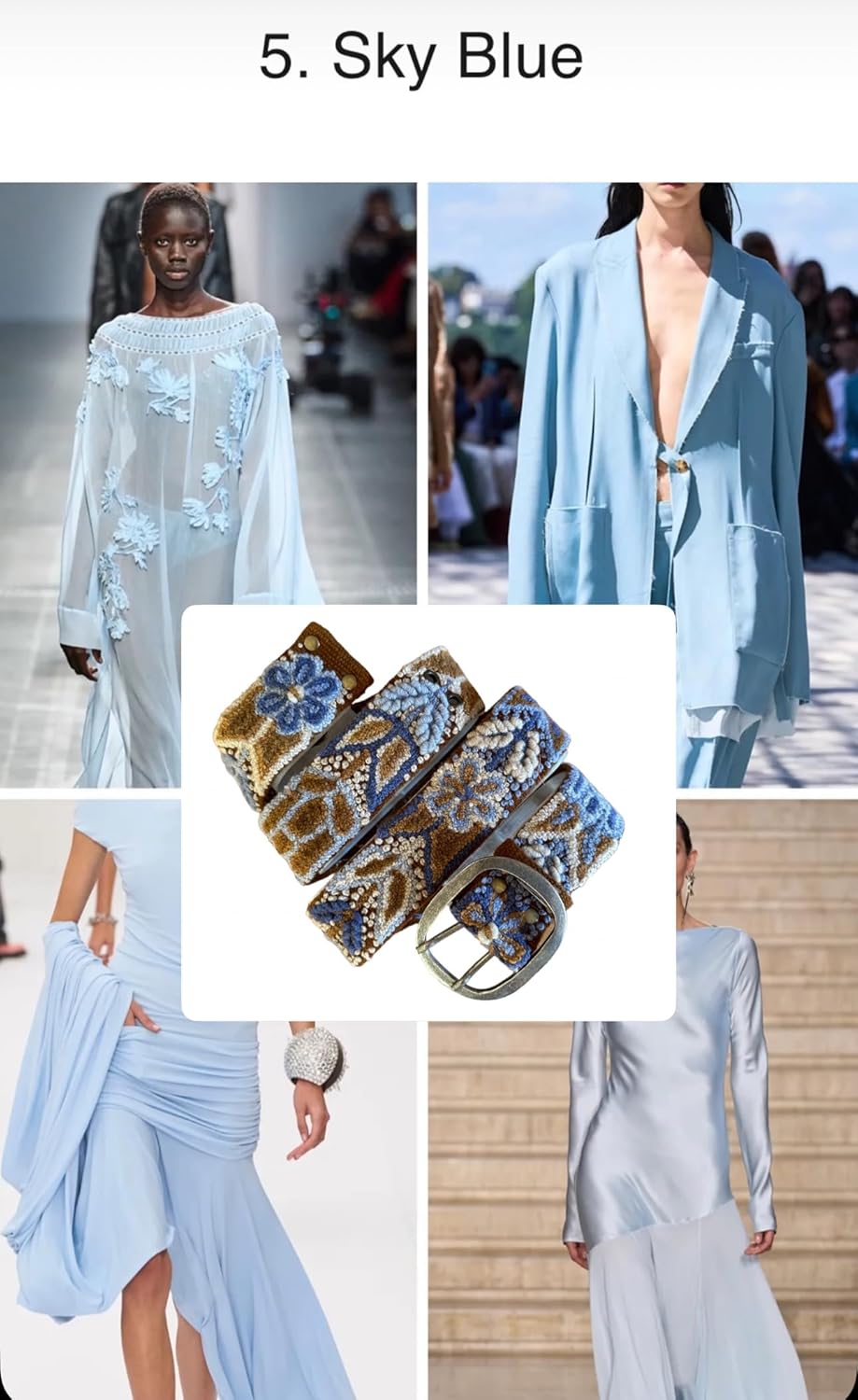 Andina Embroidered Boho Belt - Peruvian Flower Design, Handmade - Camel/Terracota Blues - Image 3