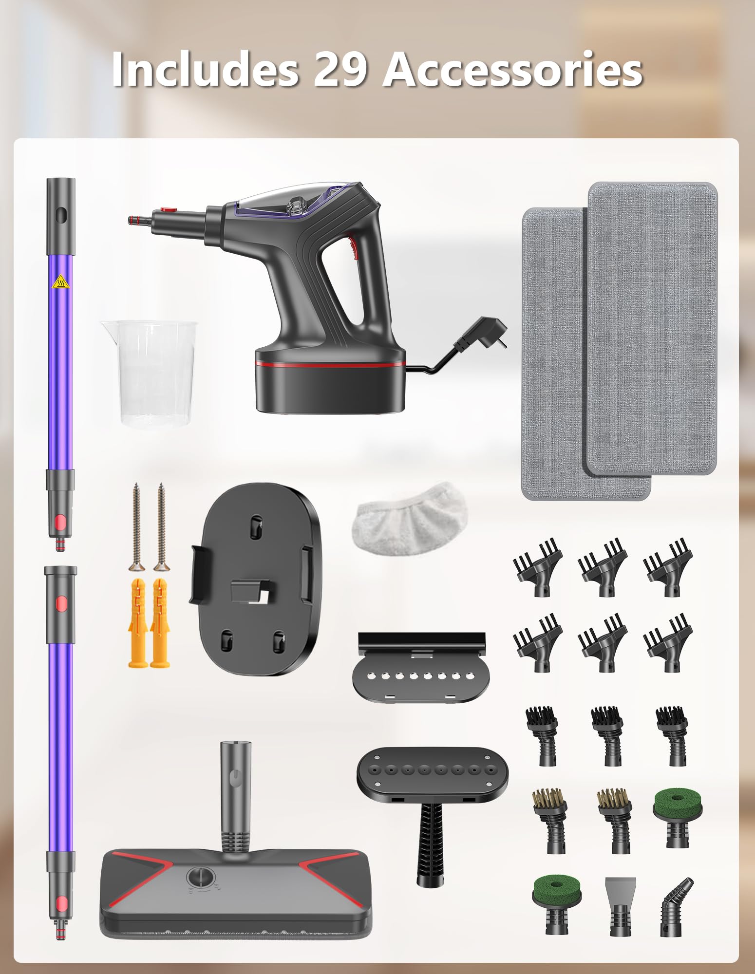 Mopa de vapor para limpieza de suelos, limpiador de vapor 29 en 1 resistente para el hogar con vaporizador de mano desmontable, para madera dura, azulejos, paredes, lechada, ventanas, muebles y