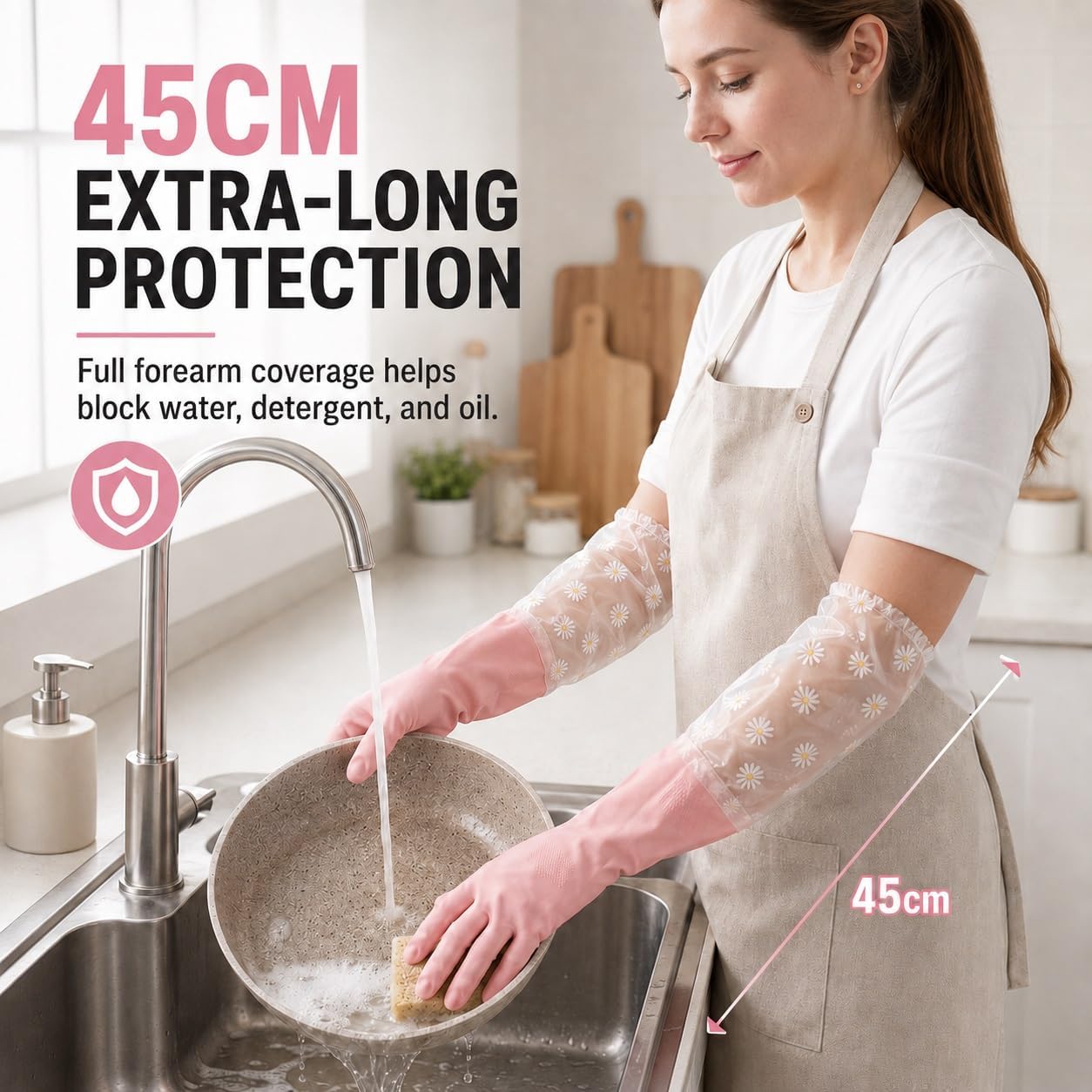 Dishwashing Cleaning Gloves Waterproof Tear-Resistant Household Rubber Cleaning Gloves with Long Elastic Cuffs