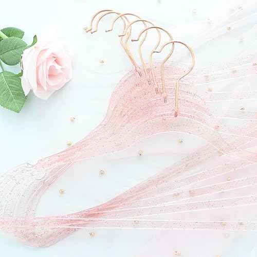 Miniatura 7 de Perchas de Ropa Rosas de 16", Paquete de 20 Perchas de Plástico con Recubrimiento Transparente para Armario de Adultos, Ganchos de Ropa Brillantes