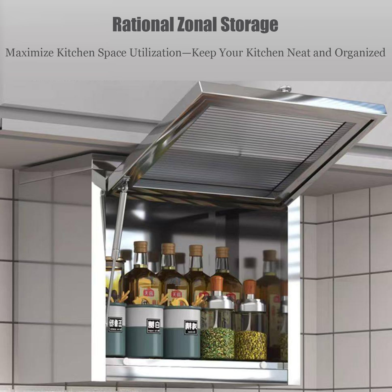 Générique Armoire Murale en Acier Inoxydable avec Porte relevable, Meuble de Rangement Mural pour Cuisine, Organiseur Compact pour ustensiles et épices, pour Garage, Atelier, hôtel ou Cantine