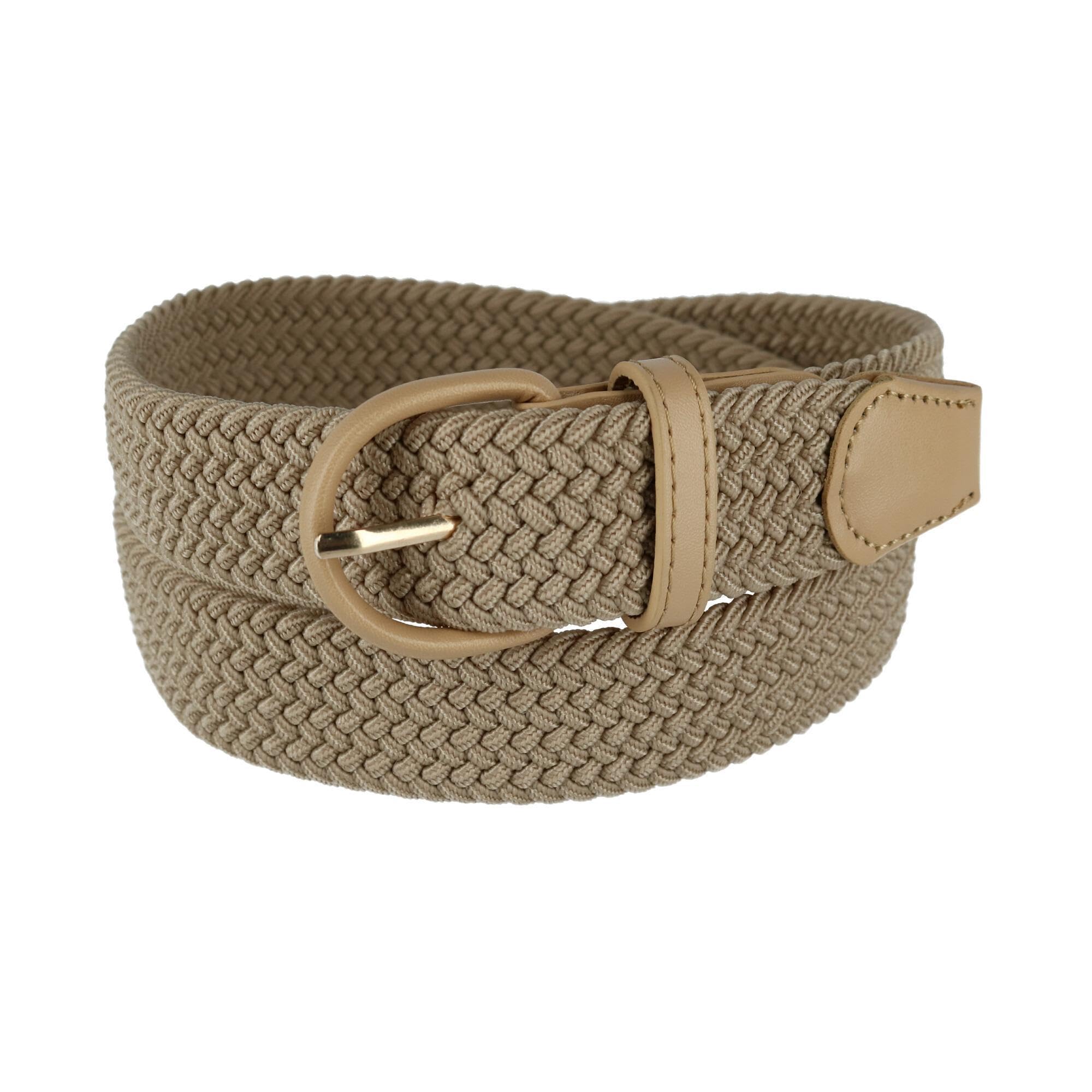 CTM Men's Elastic Braided Belt with Covered Buckle (Big & Tall Available), Large, Khaki