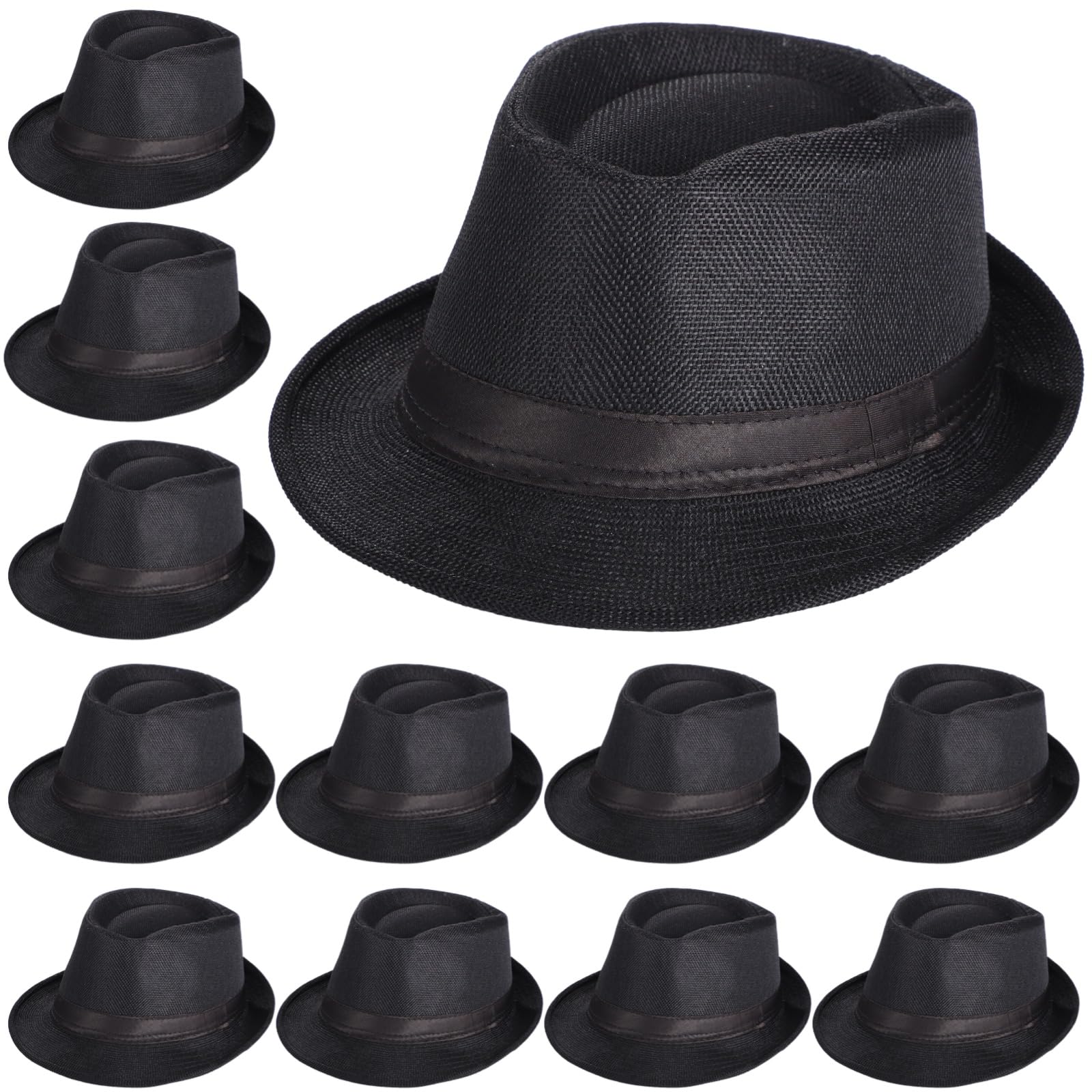 Lot de 12 chapeaux Fedora pour homme, chapeaux de jazz style années 1920, chapeaux de paille noirs avec bande en satin, chapeaux de soleil respirants pour activités de plein air, fêtes et voyages